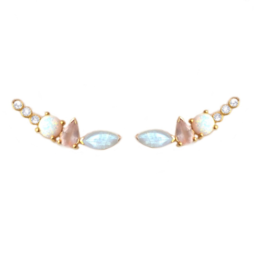 {la kaiser} rainbow moonstone and opal wing ear climbers